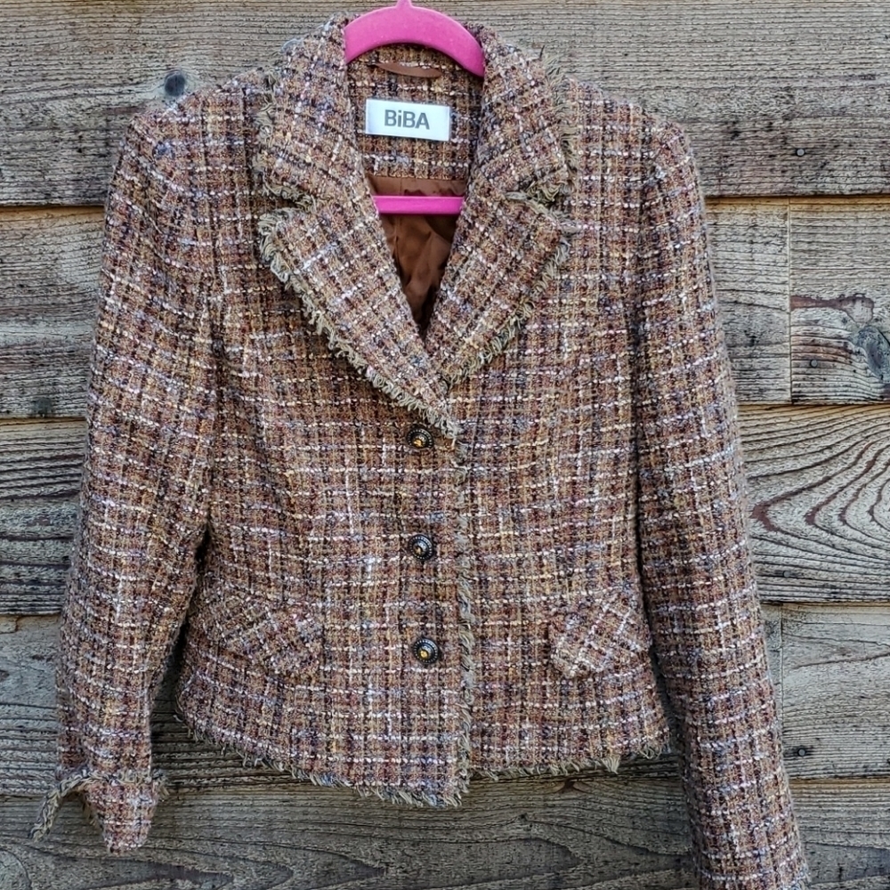 BiBA wool blend Tweed Blazer Career Small Fall Fashion